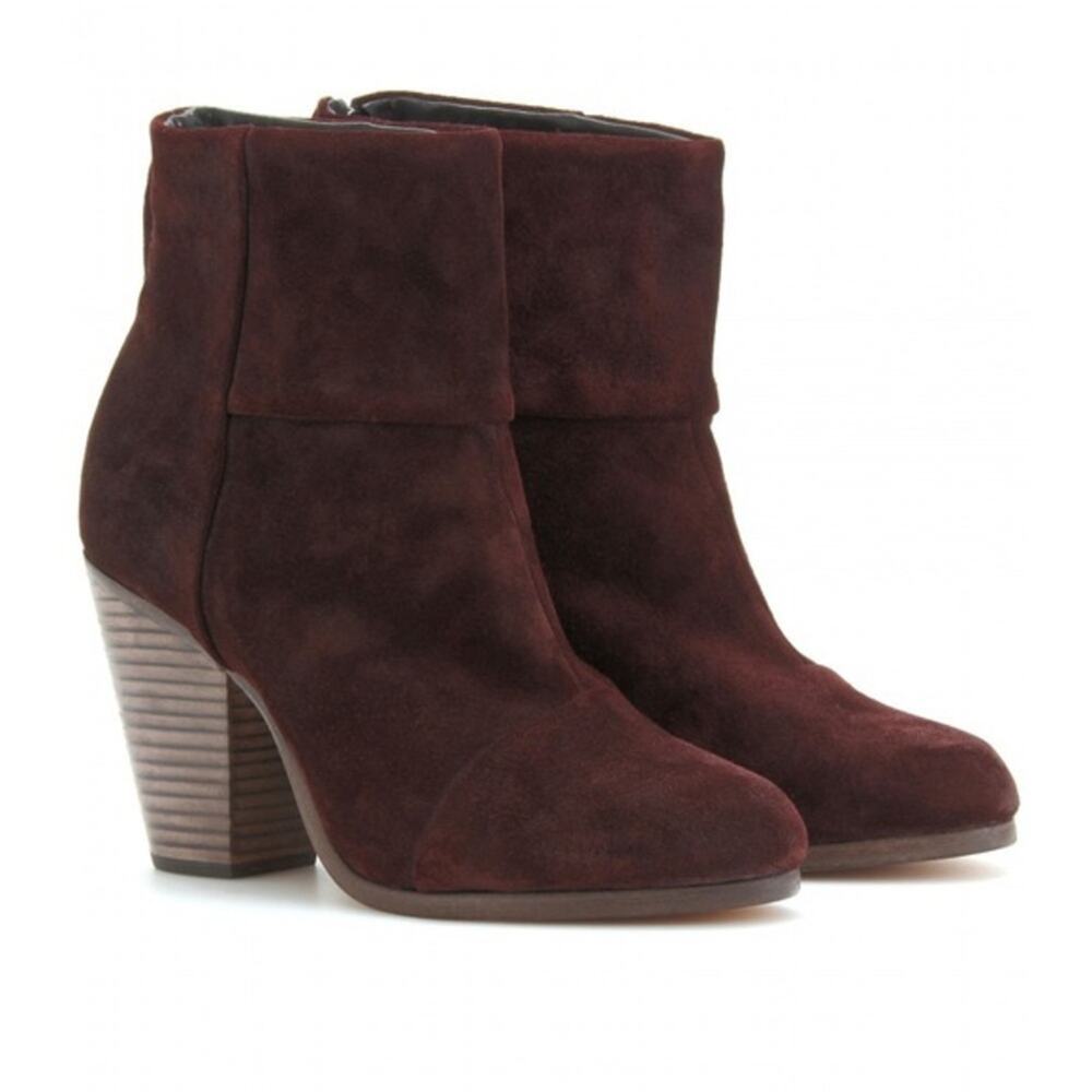 Rag & Bone Newbury Espresso Brown Suede Leather Zip Heeled Booties Size 36.5